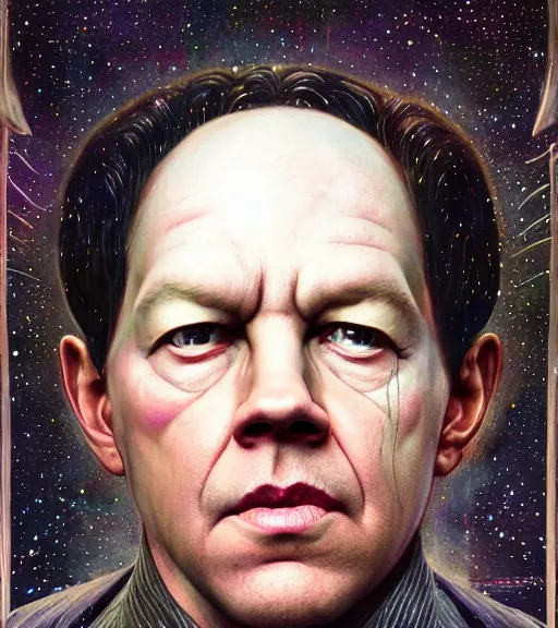 Image similar to A Magical Portrait of Mark Wahlberg as Aleister Crowley the Great Mage of Thelema, art by Tom Bagshaw and Wayne Barlowe and John Jude Palencar