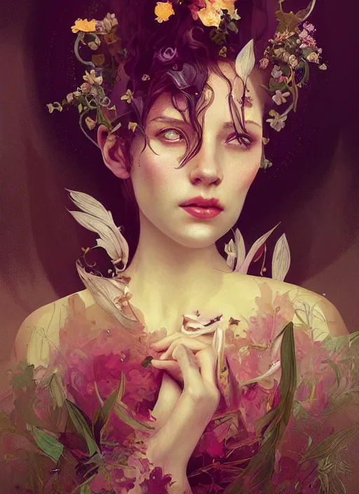 Prompt: beautiful sexy ethereal queen portrait, ethereal queen portrait, art nouveau, fantasy, intricate flower designs, elegant, highly detailed, artwork by sergey kolesov, detailed, dynamic, cinematic composition