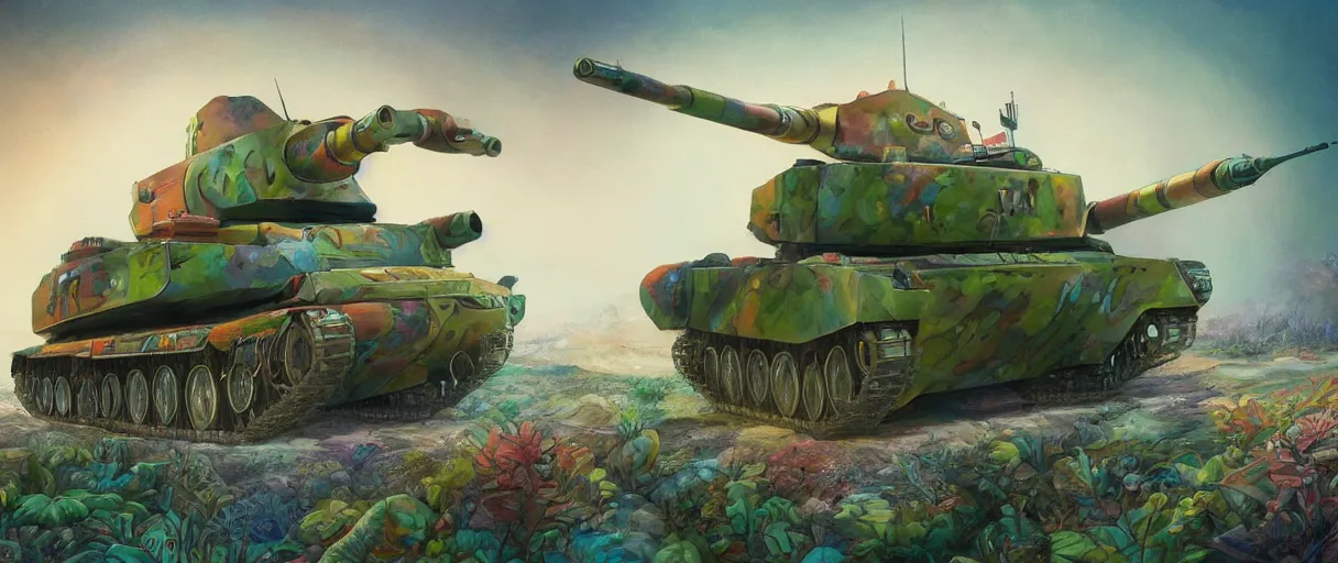 Prompt: a beautiful painting of a battle tank made of psychedelic mantis shrimp | graphic novel:.1 | unreal engine:.5