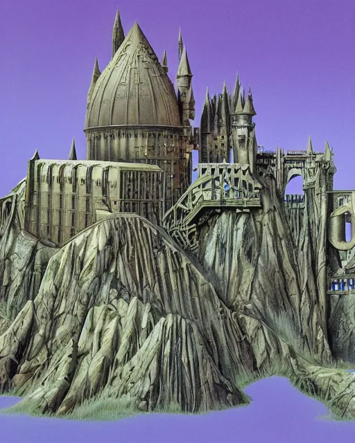 Image similar to hogwarts by roger dean, biomechanical, 4 k, hyper detailed