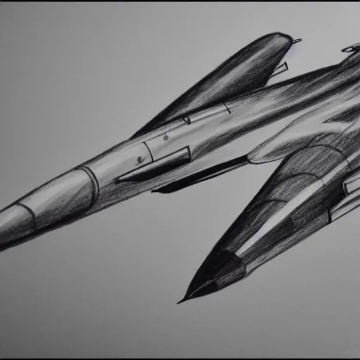 Prompt: shaded pencil sketch of an f 1 6 fighter jet. view from the front. hood open, pilot inside