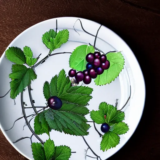 Image similar to a man eats black currants in a plate, hyper realistic, hyper detailed, cfg _ scale 1 2