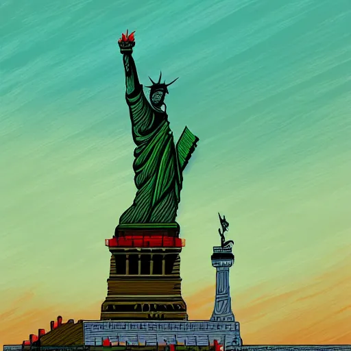 Prompt: Lady Liberty riding the red dragon, highly detailed, digital painting, smooth, sharp focus, illustration
