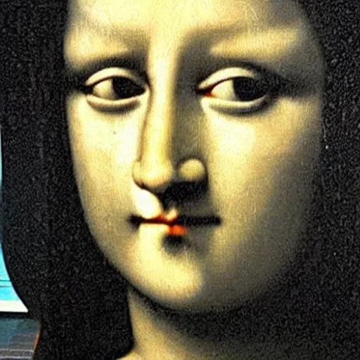 Image similar to scary scene when monalisa crawls out of her painting frame