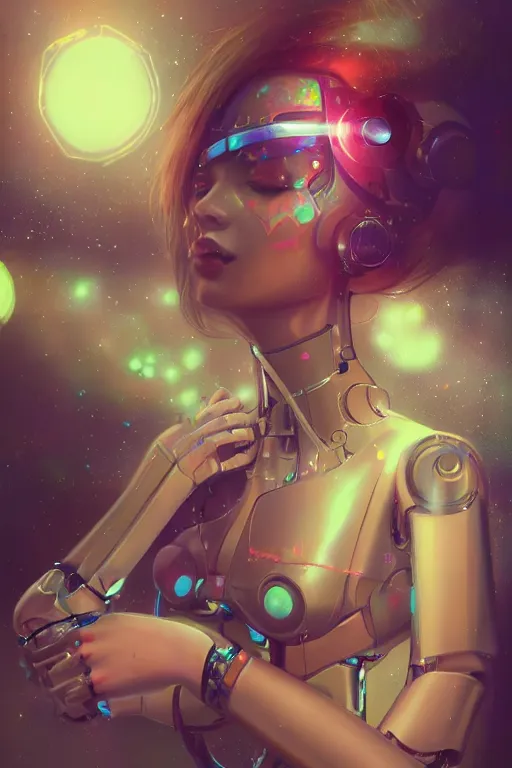 Image similar to A beautiful robotic woman dreaming, cinematic lighting, soft bokeh, sci-fi, modern, colourful, highly detailed, digital painting, artstation, concept art, sharp focus, illustration, by klimt