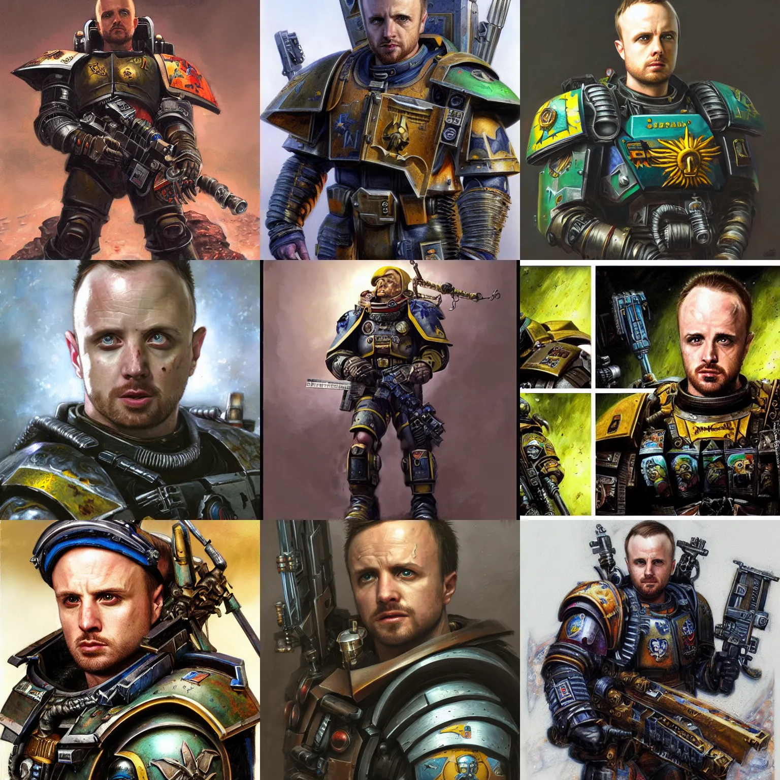 Prompt: Jesse Pinkman as a space marine Primarch, warhammer 40k, character portrait art by Donato Giancola, Craig Mullins, digital art, trending on artstation