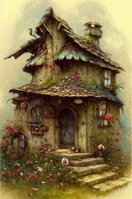 Image similar to (((((1950s fairy tale gypsy cottage . muted colors.))))) by Jean-Baptiste Monge !!!!!!!!!!!!!!!!!!!!!!!!!!!