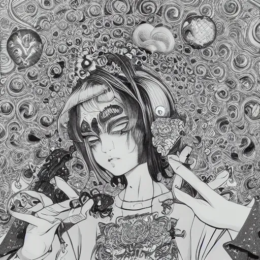 Image similar to holographic headset interface painted in chris dyer style drawn by takato yamamoto, inspired by ooioo and sorayama and ikeuchi, intricate manga drawing, black and white, 3 d, high detail, sharp high detail, artstation, octane