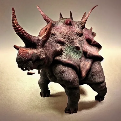 Prompt: a triceratops made of mushrooms, in the style of Princess Mononoke