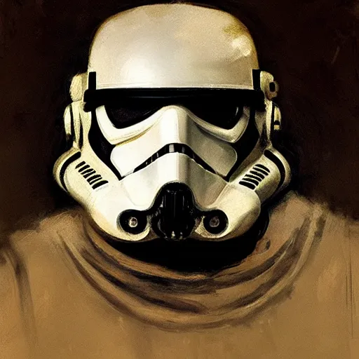 Prompt: portrait of an emotional stormtrooper, by jeremy mann, anders zorn.