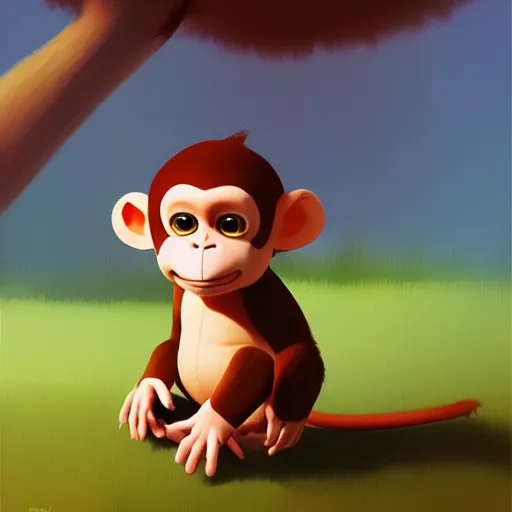 Image similar to goro fujita ilustration a real life baby monkey walking in the forest, painting by goro fujita, sharp focus, highly detailed, artstation