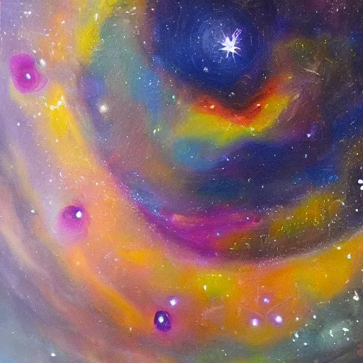 Prompt: Liminal space in outer space, oil and painting macrophotography