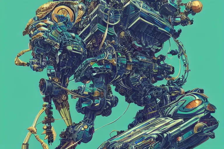 Image similar to gigantic mecha head with lot of details, a lot of exotic vegetation, trees, flowers by moebius, dull colors, junji ito, tristan eaton, victo ngai, artgerm, rhads, ross draws, hyperrealism, intricate detailed, risograph