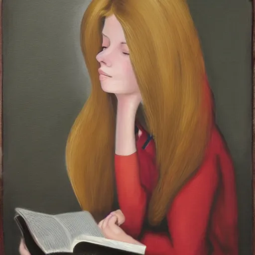 Prompt: a girl reading book, hair flowing down, contrast, dramatic, by Noel Coypel