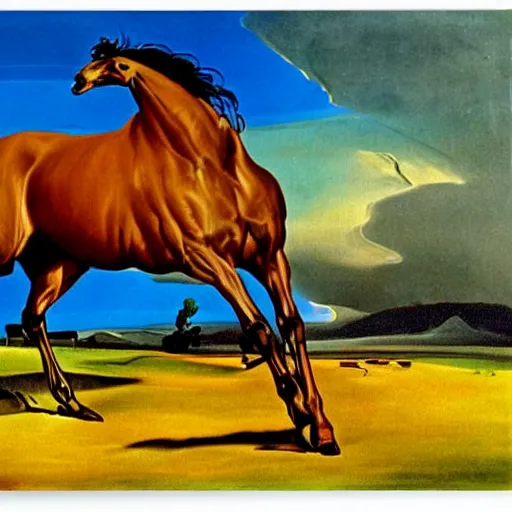 Prompt: Buckskin Horse in a Green Pasture by Salvador Dalí