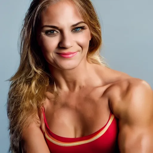 Image similar to uhd, high resolution photography of woman, genetic combination of hulk hogan and donald trump face and upper body, body focus