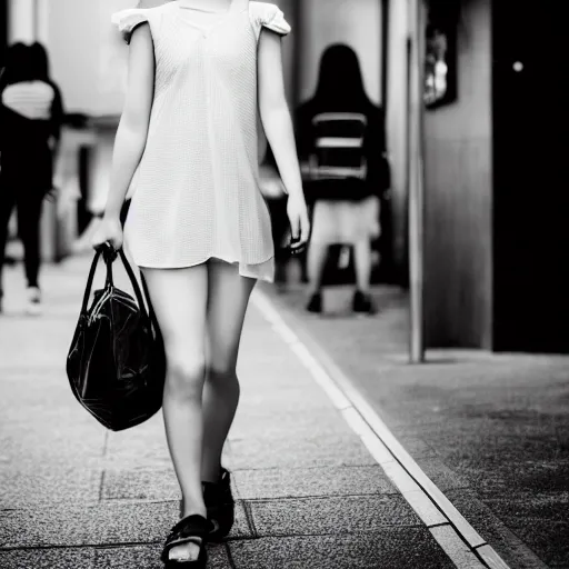 Image similar to beautiful asian female model on streets of tokyo, fashion pose, street photography, leica 5 0 mm f 2 summicron lens