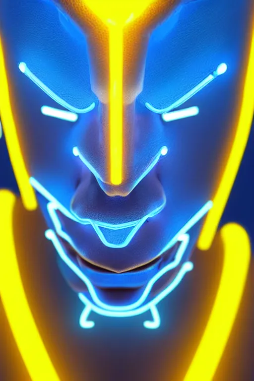 Prompt: hyperrealistic close-up blue neon exoskeleton!! chinese man covered highly detailed concept art eric zener elson peter cinematic side soft yellow light low angle hd 8k sharp shallow depth of field