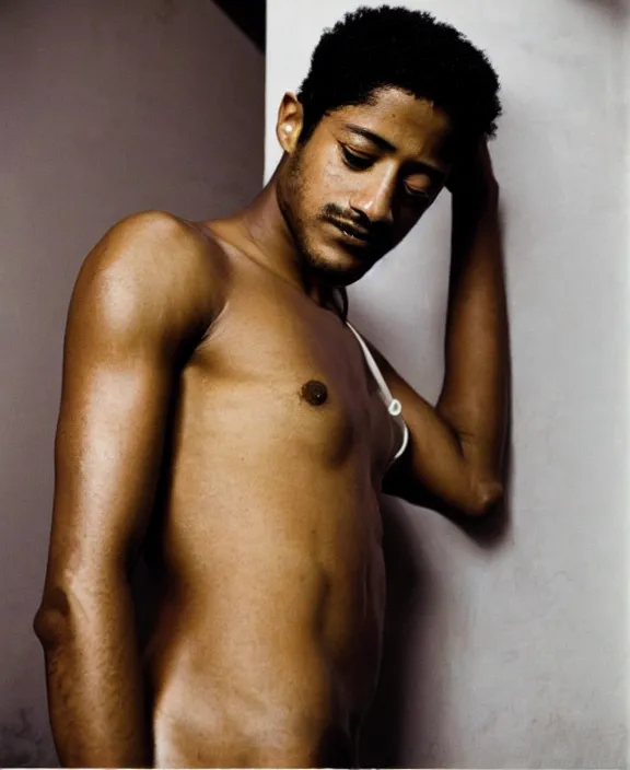 Image similar to portrait of alfred enoch photographed by nan goldin