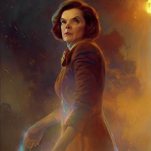 Image similar to dianne feinstein as doctor who, radiant light, caustics, heroic, bright iridescent light, by gaston bussiere, bayard wu, greg rutkowski, maxim verehin