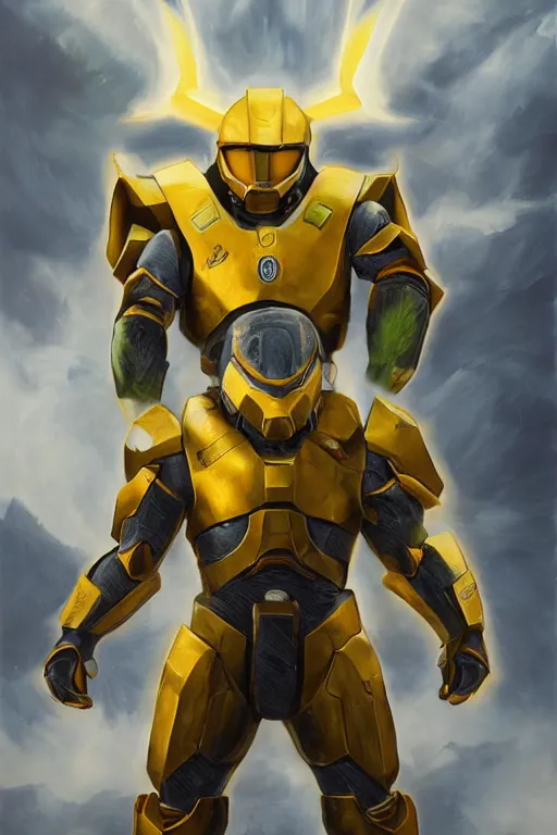 Image similar to alakazam pokemon playing as master chief, oil on canvas, intricate, 8 k highly professionally detailed, hdr, cgsociety
