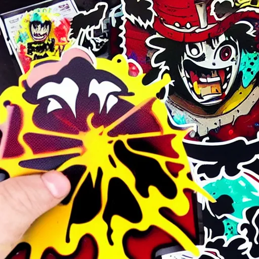 Image similar to die cut sticker, gatling attack by luffy, splatter paint