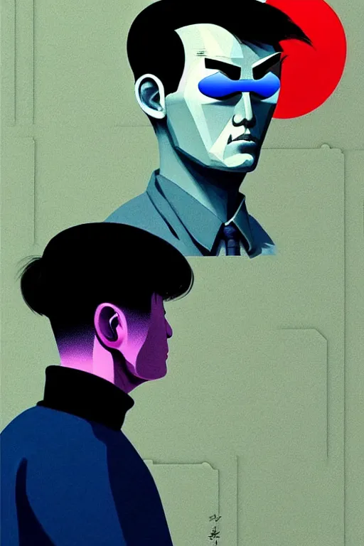 Prompt: north korean hacker wearing oculus and digital glitch head edward hopper and james gilleard zdzislaw beksisnski richard corben higly detailed