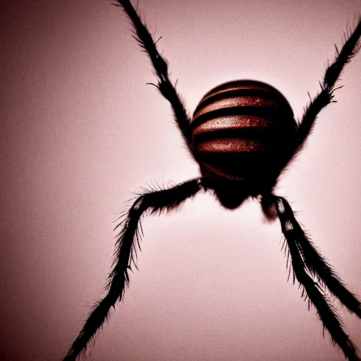 Image similar to detailed, textured photograph of a levitating chocolate ice cream cone with huge, hairy spider legs at the bottom. dramatic, golden light. realistic photograph.