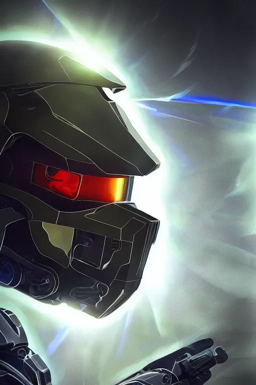 Image similar to robot ninja mask helmet halo master chief radiating a glowing aura global illumination ray tracing hdr fanart arstation by ian pesty and katarzyna da „ bek - chmiel