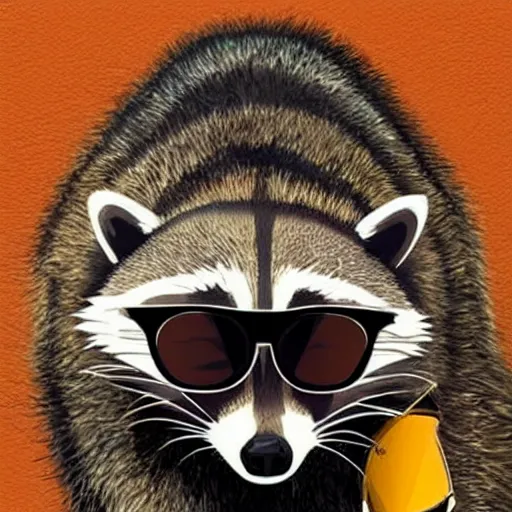 Image similar to raccoon with shades and a gold chain wearing a leather jacket