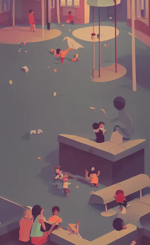 Image similar to children playground, fun whimsical surreal illustration, by atey ghailan and escher and edward hopper