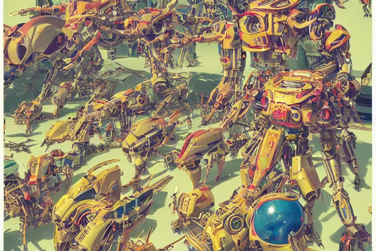 Image similar to gigantic dragonflies with human faces catch tiny robots, a lot of exotic mechas robots around, human heads everywhere, risograph, colorful flat surreal design, super - detailed, a lot of tiny details, fullshot, by luigi serafini and moebius