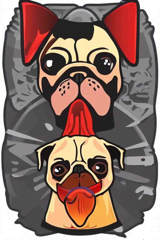 Image similar to Pug as a evil killer, sticker, colorful, illustration, highly detailed, simple, smooth and clean vector curves, no jagged lines, vector art, smooth