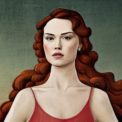 Prompt: botticelli painting of daisy ridley