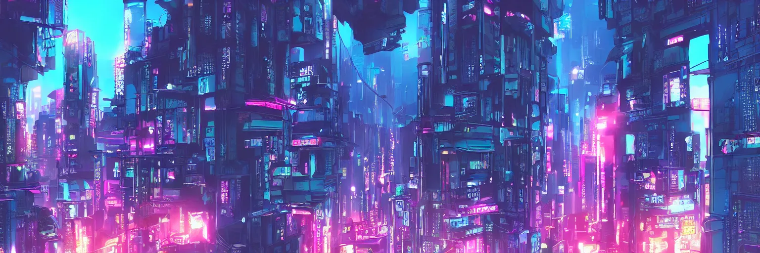 Prompt: digital art of an anime style surreal cyberpunk city, magenta sunset, amazing lightning made by makoto shinkai