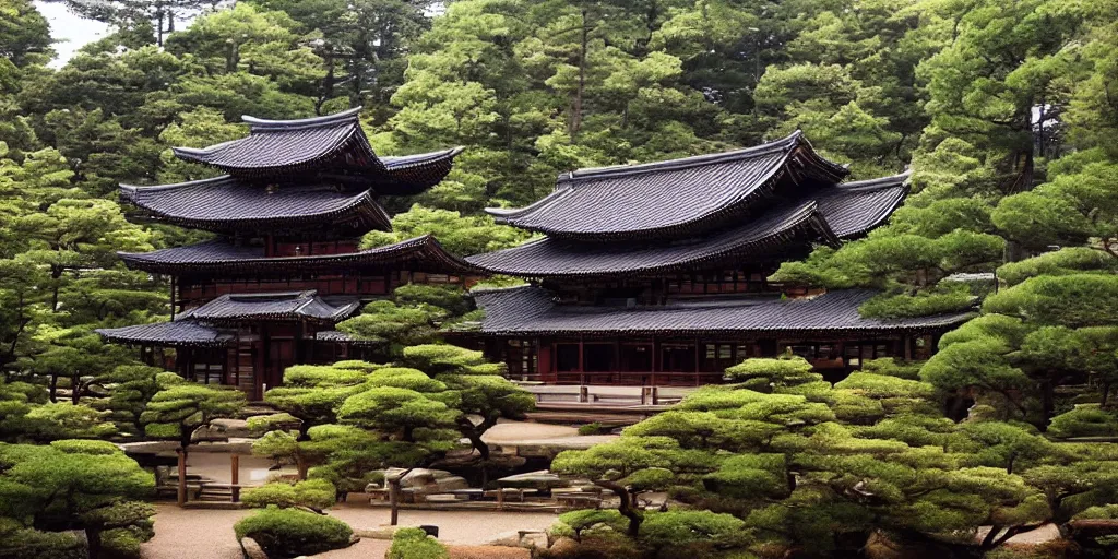 Image similar to a beautiful Zen Buddhist Forest Temple by Tomomi Abe