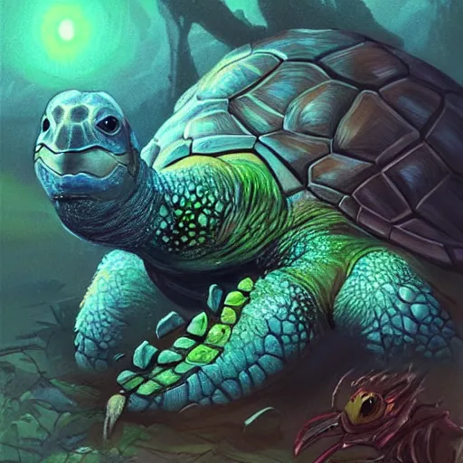 Image similar to a turtle monster ,chalk digital art, fantasy, magic, trending on artstation, ultra detailed, professional illustration by Basil Gogos