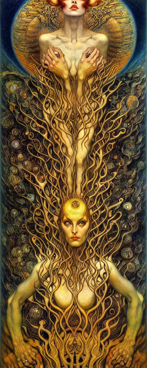 Image similar to Divine Chaos Engine by Karol Bak, Jean Delville, William Blake, Gustav Klimt, and Vincent Van Gogh, symbolist, visionary