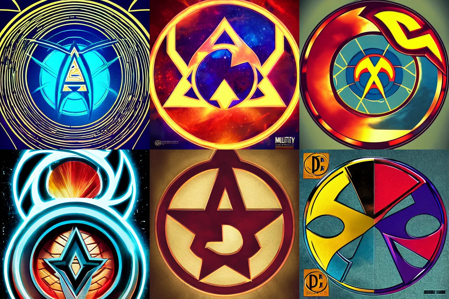 Prompt: Glowing Sigil of Infinite Earths. Circular. DC Comics. Multiversity. Planetary. Behance. Polished. Shiny. Reflective.