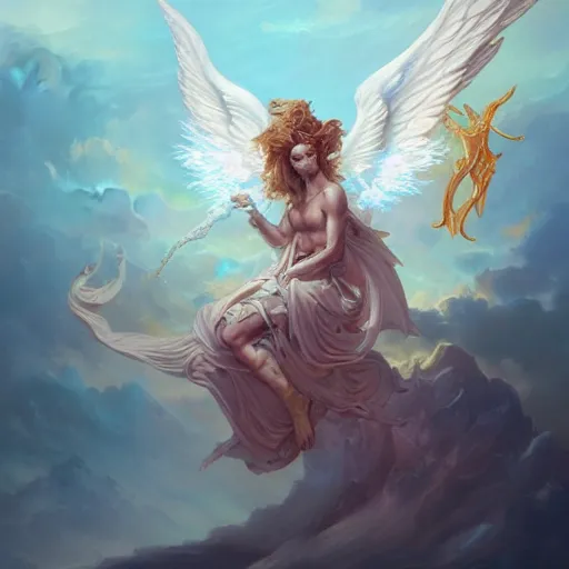 Image similar to detailed key art, concept illustration, hyper detailed painting, hyperrealist painting of an angel celestial being mythical creature by peter mohrbacher, by sam spratt trending on artstation