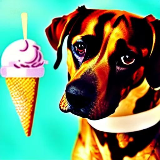 Image similar to painting of a dog eating ice cream