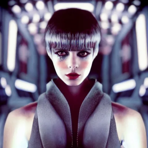 Image similar to portrait of a stunningly beautiful futuristic female pris from blade runner, depth of field, zeiss lens, detailed, symmetrical, centered, fashion photoshoot, by Annie Leibovitz and Steve McCurry, David Lazar, Jimmy Nelsson, Breathtaking, 8k resolution, extremely detailed, beautiful, establishing shot, artistic, hyperrealistic, beautiful face, octane render