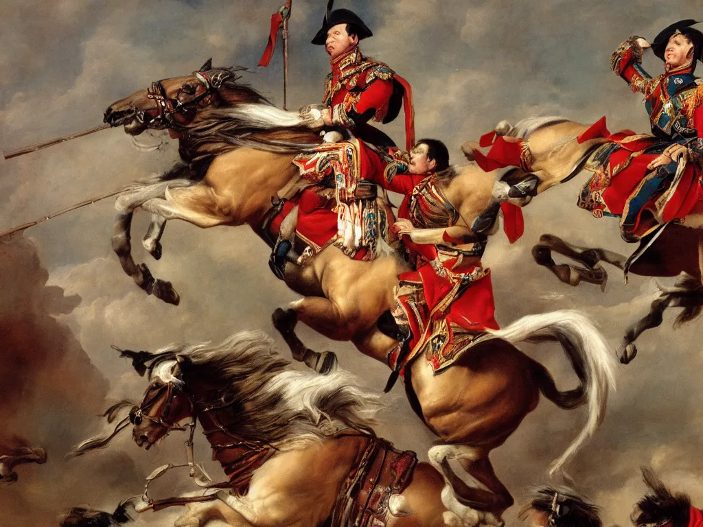 Prompt: napoleon riding Genghis Khan like a horse photography