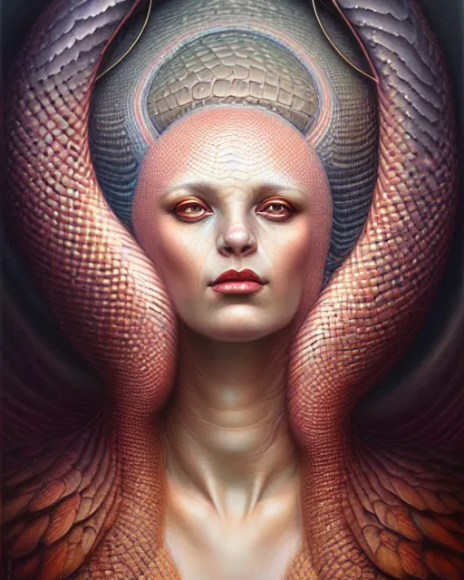 Image similar to a detailed portrait of dreampunk flamingo python hybrid mix beautiful! goddess by tomasz alen kopera and peter mohrbacher