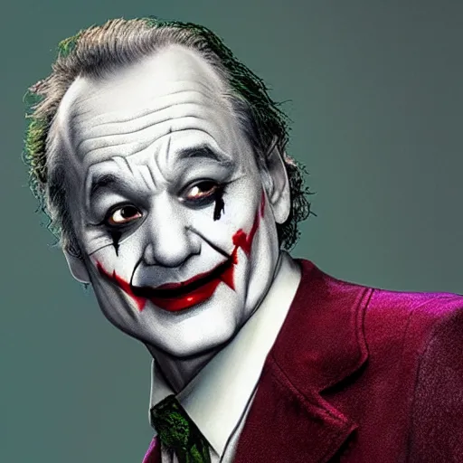 Image similar to bill murray as the joker in batman, promotional art, movie poster