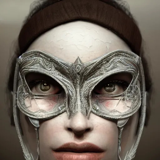 Image similar to Very very very very highly detailed epic photo of beautiful face with carnival mask, intricate, dystopian, sci-fi, extremely detailed, digital painting, artstation, concept art, smooth, sharp focus, illustration, intimidating lighting, incredible art by Anton Pieck, Octane render in Maya and Houdini VFX