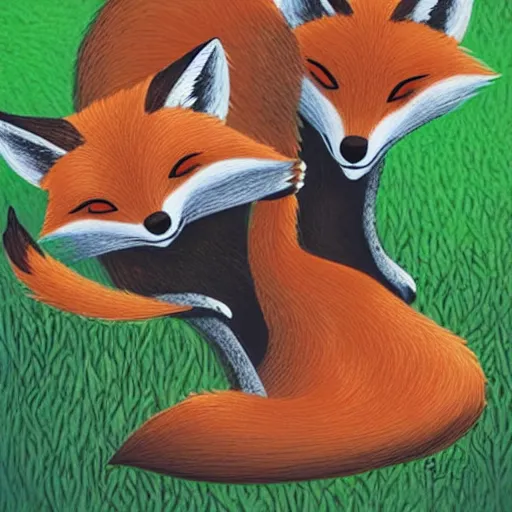 Image similar to Two foxes cuddling together. They are in love.