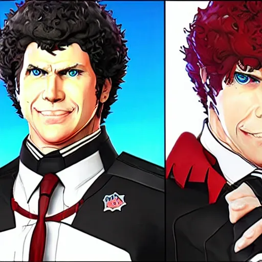 Image similar to will ferrell action portrait in the style of persona 5, atlus video game
