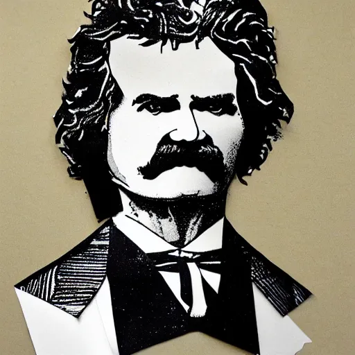 Image similar to cut paper portrait of mark twain