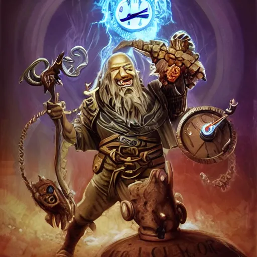 Prompt: the wizard with a clock for a face, a clock for a face, a clock for a face, credit Valve, Dota 2 concept art, by Larry Elmore, trending on ArtStation